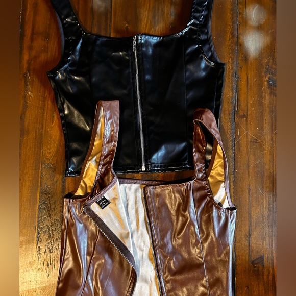 Set of 2 Vegan Leather Zipper Crop Tanks - Picture 5 of 9